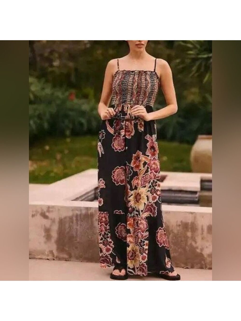 Anthropologie The Marisol Printed Smocked Gauze Maxi Dress Size Small